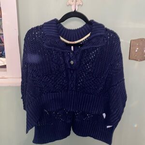 Navy Free People Collared Sweater